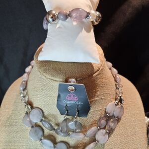 Paparazzi Silver and Lavender Necklace & Bracelet Set